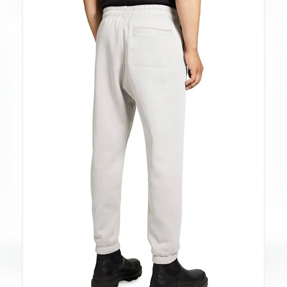 THEORY sz Small Men’s Joggers Sweat Pants Stretch Waist Ties Pockets Icy Gray